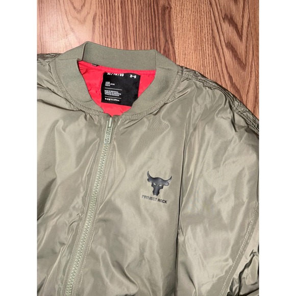 Under Armour Other - Under Armour Project Rock Bomber Jacket XL Olive Green UA Storm Dwayne Johnson